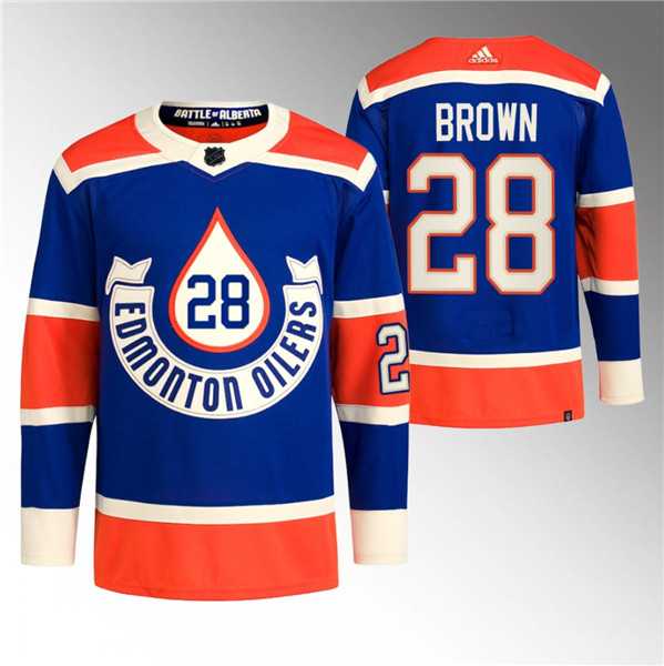Men's Edmonton Oilers #28 Connor Brown 2023 Royal Heritage Classic Primegreen Stitched Jersey Dzhi